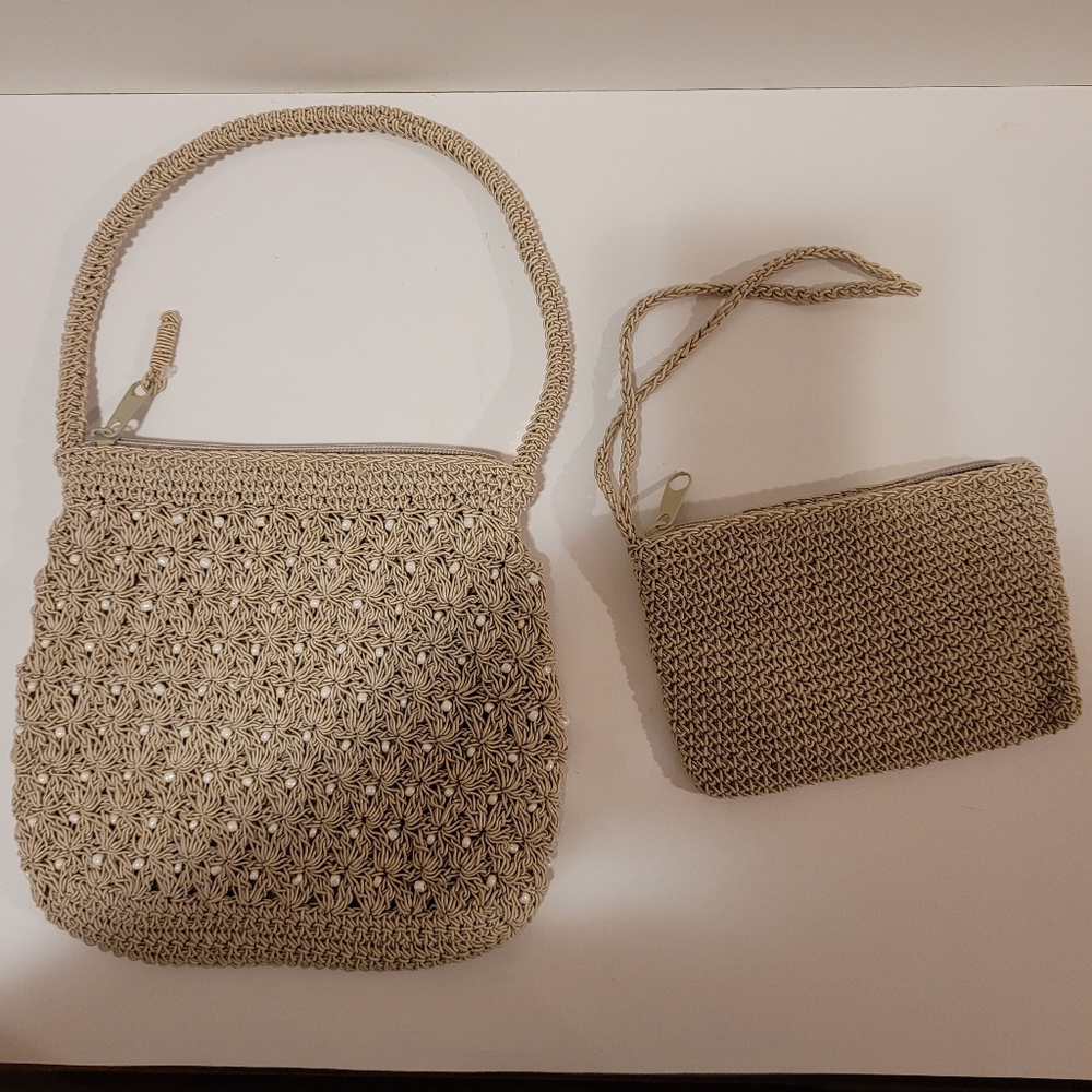 Carlo D'Santi Woven Pearl Bag and Coin Purse